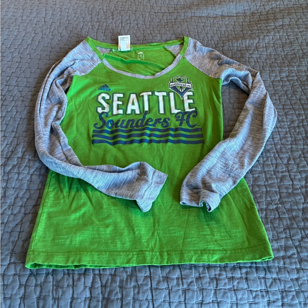 Seattle Sounders FC Women’s Rave Green and Gray Long Sleeve Shirt Size M Adidas